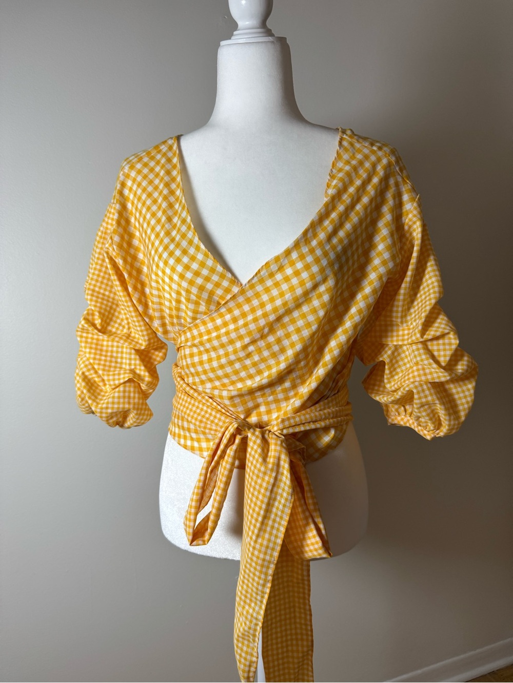 Lovers and Friends Ash white balloon sleeve tie front lined blouse sz S - Picture 4 of 11